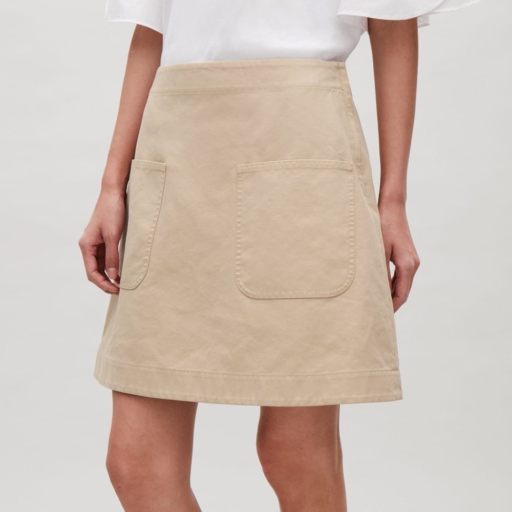 COS khaki a-line mini skirt with pockets